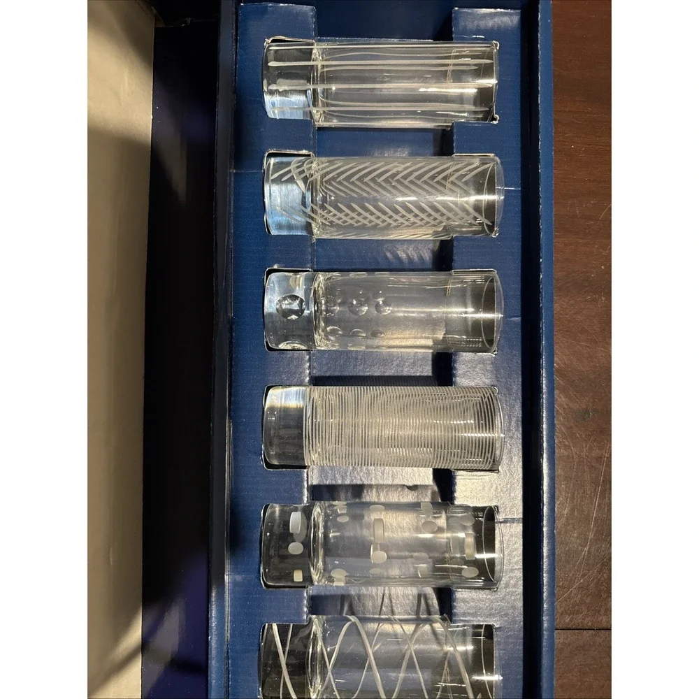 Mikasa Cheers Shot Glass 2oz Clear Etched Crystal Vodka Barware Set of 6 Vintage